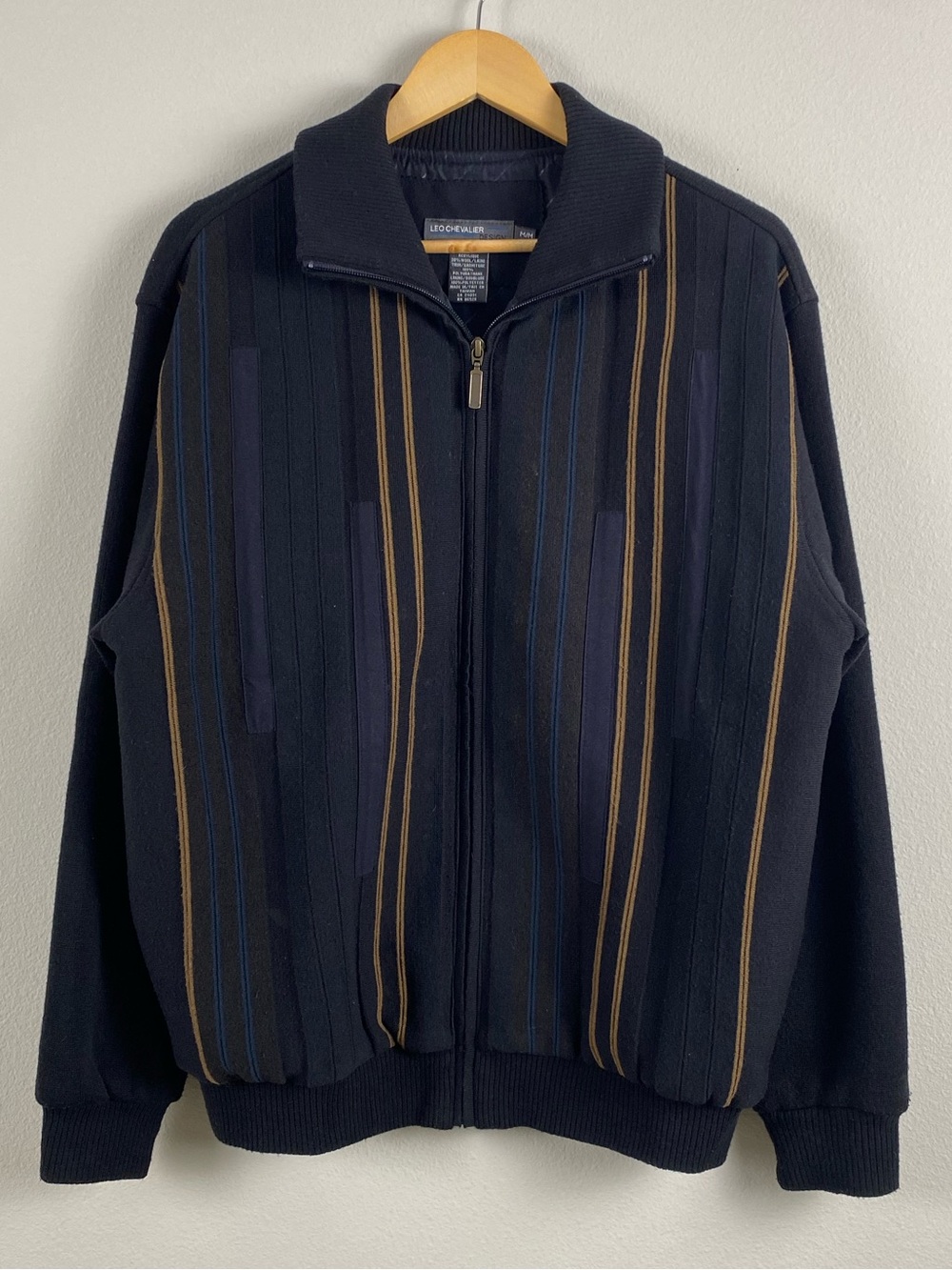Leo Chevalier Retro Multi Stripe Knit Full Zip Sweater Jacket | Lined | Black